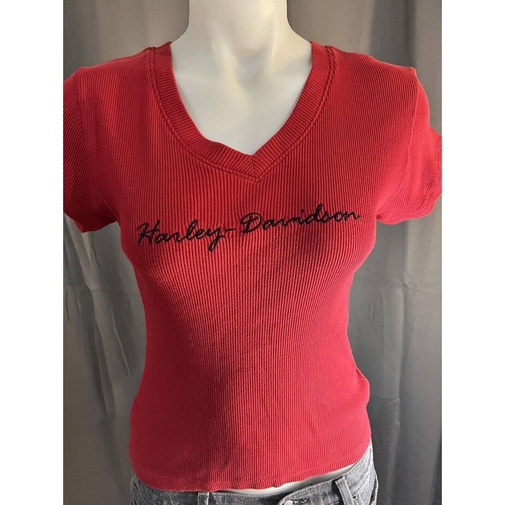 Harley Davidson Womens Small Tee T-Shirt Top Red Short Sleeve Fort Wayne, In
